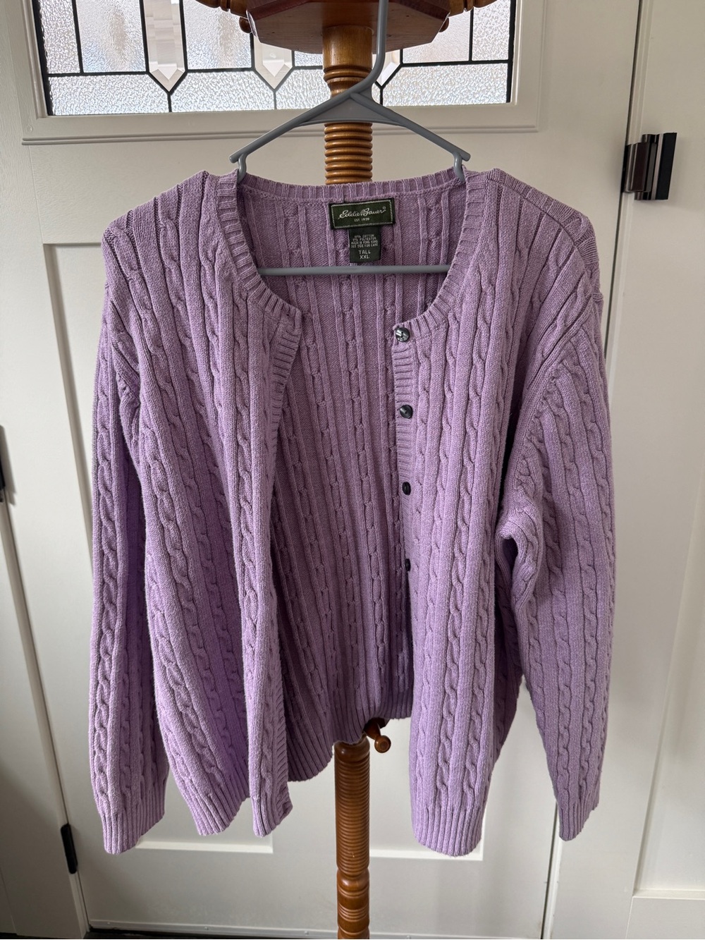 Vintage1990’s-Eddie Bauer- Cable-Knit Lavender Cardigan Sweater -Tall XXL